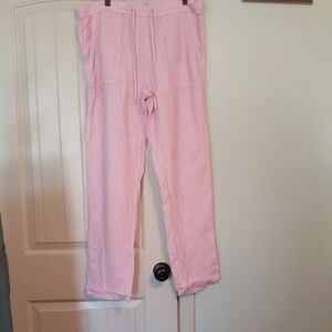George&Martha Pink White Stripe Preppy 100% Linen Drawstring Waist Pants XL